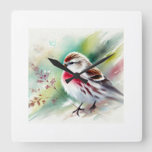 Arctic Redpoll 290924AREF138 - Watercolor Square Wall Clock