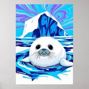 Arctic Seal Pup – Cool Tones Wildlife Splash Art Poster