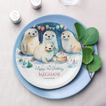 Arctic seal winter birthday personalised template<br><div class="desc">Cute baby seals arctic winter birthday party personalised paper plates template ,  watercolor winter wonderland cute baby seals  having a party with a birthday cake winter themed children birthday party personalised table decor</div>