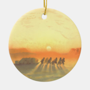 Arctic Sledge Expedition Midnight Sun Lithograph Ceramic Tree Decoration