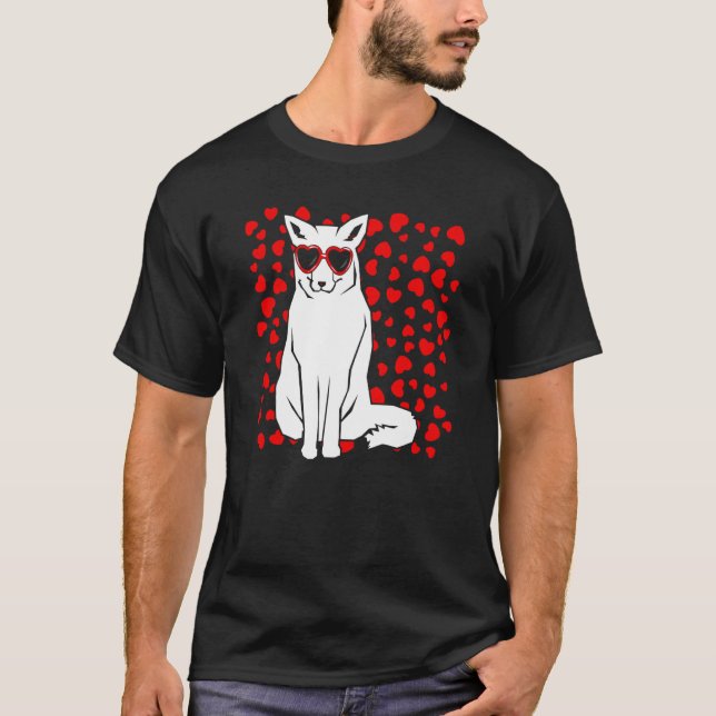 Arctic Snow Fox Heart Glasses Valentines Day Anima T-Shirt (Front)