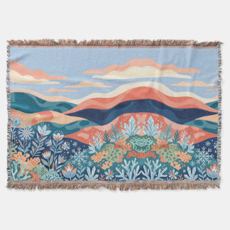 Arctic Tundra Landscape Blanket – Blue & Coral