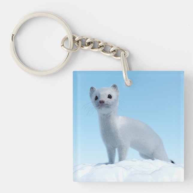 Arctic Weasel Charm Key Ring (Front)