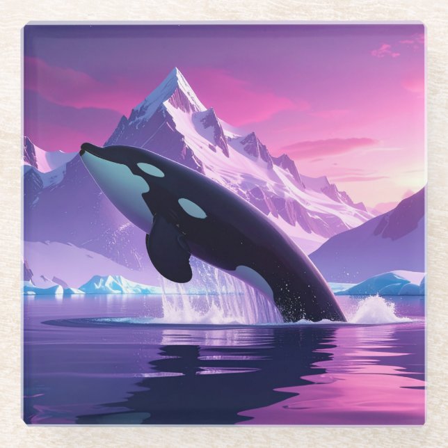 Arctic Whale Mousepad Glass Coaster (Front)