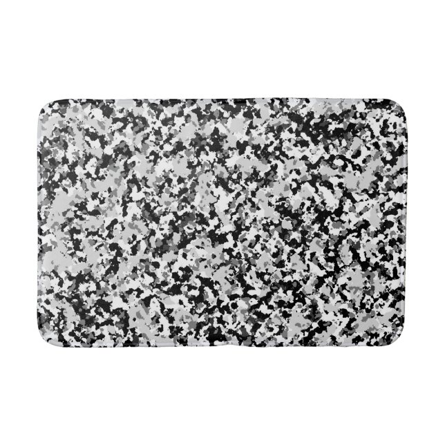 Arctic White Grey Black Camo Camouflage Pattern Bath Mat (Front)