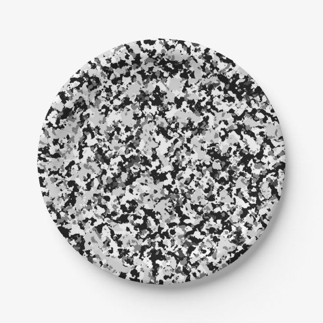 Arctic White Grey Black Camo Camouflage Pattern Paper Plate (Front)