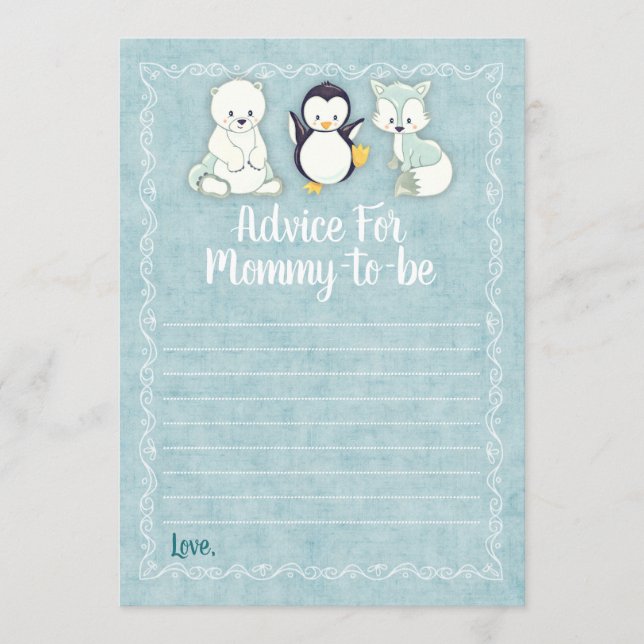 Arctic Winter Animals Advice For Mummy Shower Game Card (Front)