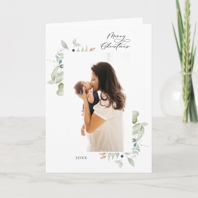 Arctic Winter Botanical Frame 4 Photo Holiday Card (Front)