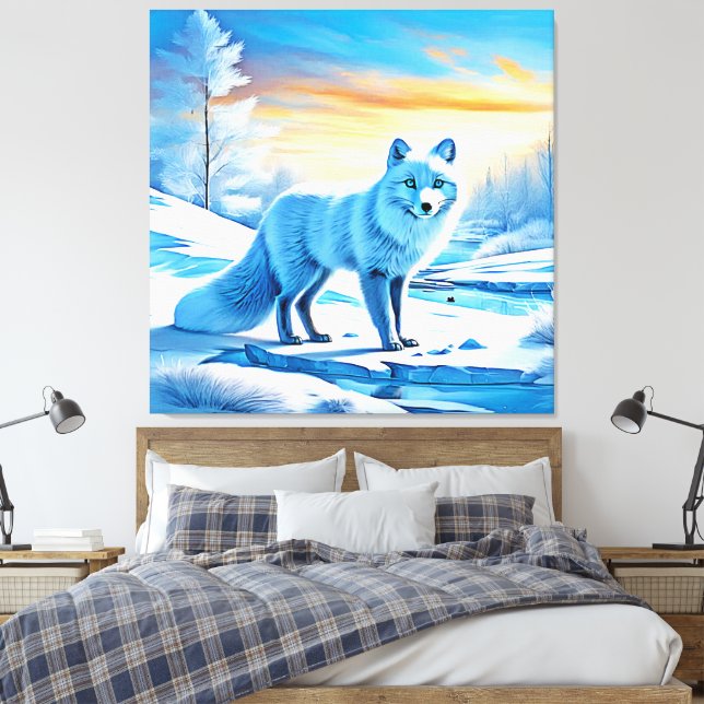 Arctic Winter Fox Snow  Canvas Print (Insitu(Bedroom))