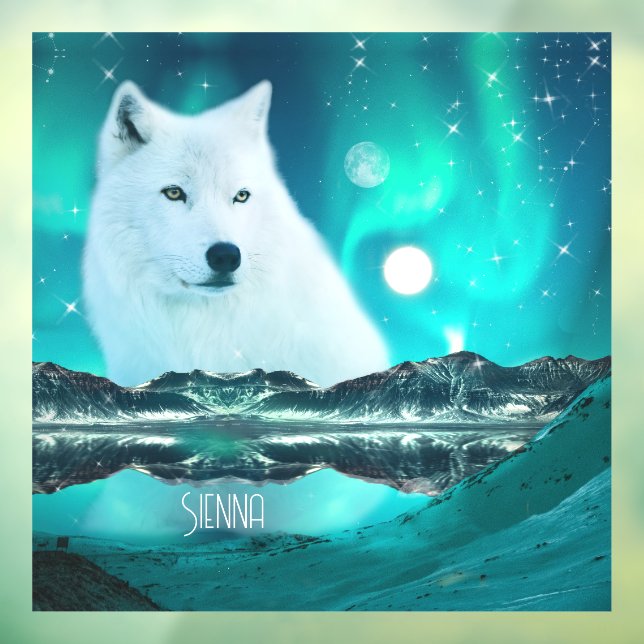 Arctic wolf and magical night with northern lights (Sheet 3)