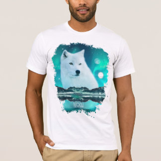 Arctic wolf and magical night with northern lights T-Shirt