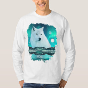 Arctic wolf and magical night with northern lights T-Shirt