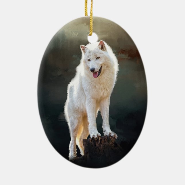 Arctic wolf ceramic tree decoration (Back)