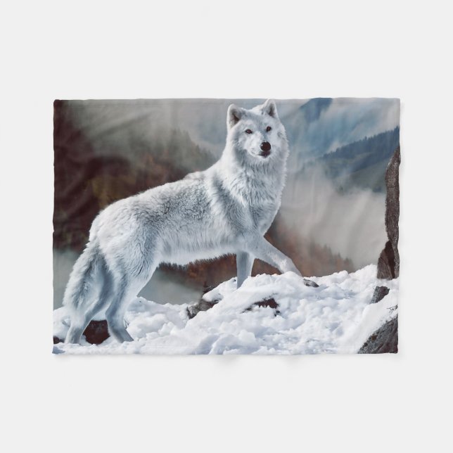 Arctic Wolf Fleece Blanket (Front (Horizontal))