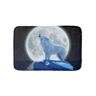 Arctic Wolf Howling at a Winter Moon Bath Mat