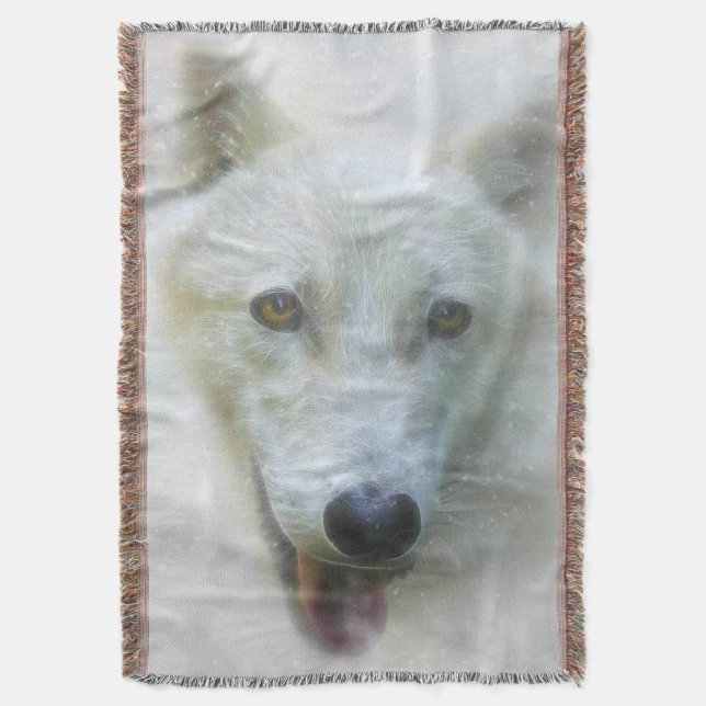 ARCTIC WOLF SNOW PIERCER THROW BLANKET (Front Vertical)