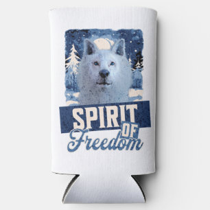 Arctic Wolf Spirit of Freedom Wildlife Design Seltzer Can Cooler