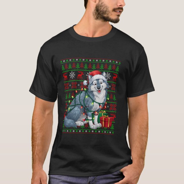 Arctic Wolf Xmas Lights Ugly Santa Hat Arctic Wolf T-Shirt (Front)