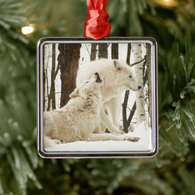 Arctic Wolves Metal Ornament (Tree)