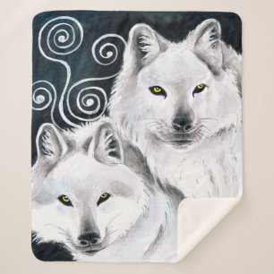 Arctic Wolves Watercolor Sherpa Blanket