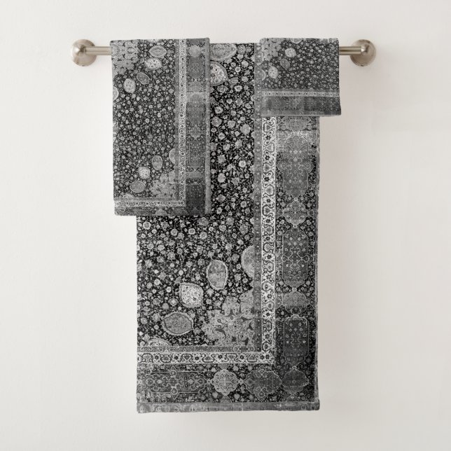 Ardabil Black & White Bath Towel Set (Insitu)