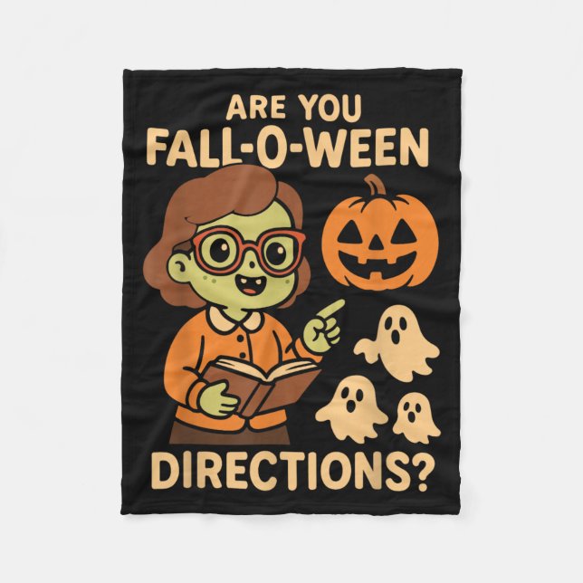 are Fall O Ween Directions Funny Teacher Halloween Fleece Blanket (Front)