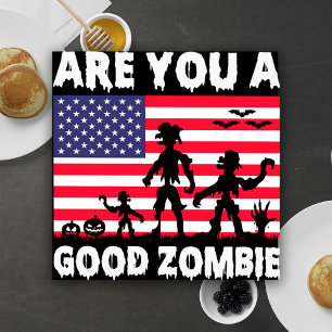 Are You A Good Zombie USA Flag Spooky Halloween Square Paper Coaster