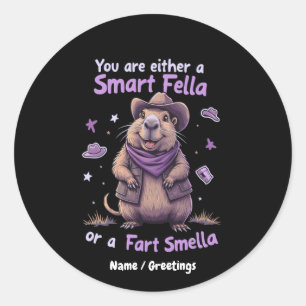 Are You a Smart Fella or a Fart Smella Funny Classic Round Sticker