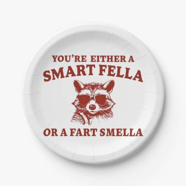 Are You A Smart Fella Or Fart Smella Retro Cartoon Paper Plate (Front)