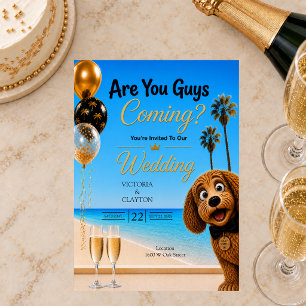 Are You Guys Coming? Beach Dog Wedding Invitation