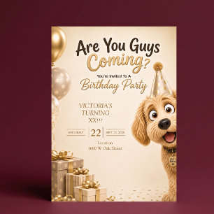 Are You Guys Coming? Funny Dog Birthday Party Invitation