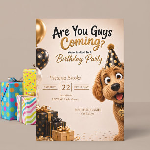 Are You Guys Coming? Funny Dog Birthday Party Invitation