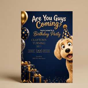 Are You Guys Coming? Funny Dog Blue Birthday Party Invitation