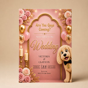 Are You Guys Coming? Funny Dog Blush Pink Wedding Invitation
