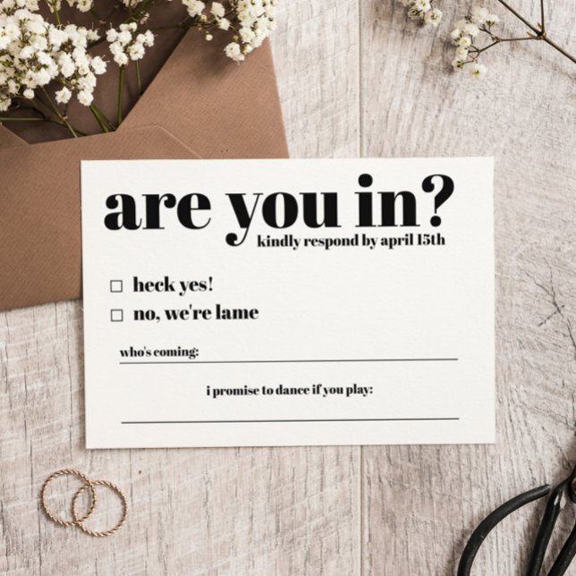 Are You In Funny Wedding RSVP Card (Creator Uploaded)