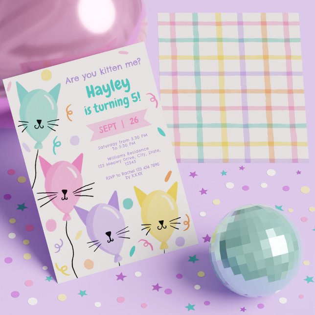 Are You Kitten Me Cute Kitty Cat Birthday Rainbow Invitation (Are You Kitten Me Cute Kitty Cat Birthday Rainbow Invitation)