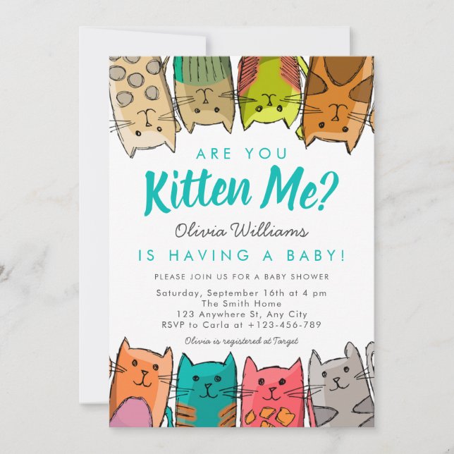 Are You Kitten Me? Kitty Cats Neutral Baby Shower Invitation (Front)