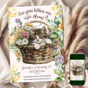 Are You Kitten Me Meow Cat Girl 6th Birthday Invitation