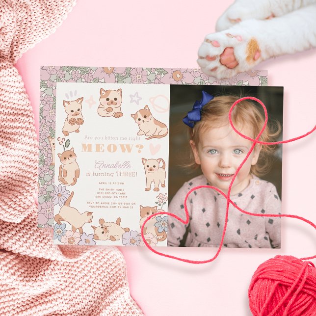 Are You Kitten Me Right Meow Birthday Photo Invitation (Creator Uploaded)