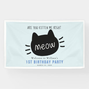 Are You Kitten Me Right Meow Blue BIrthday Banner