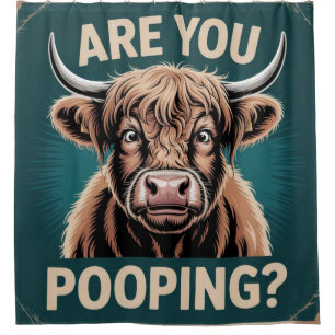 Are You Pooping? Funny Highland Cow Shower Curtain