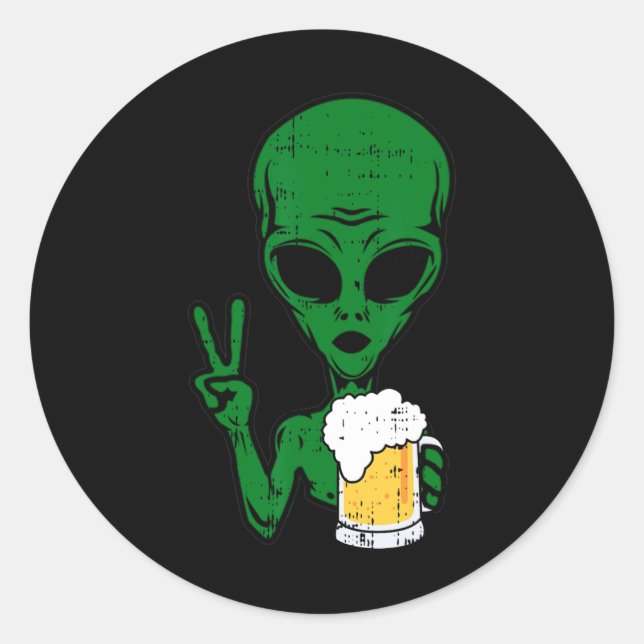 Area-51 Alien Beer Peace Sign Lazy Drinking Hallow Classic Round Sticker (Front)