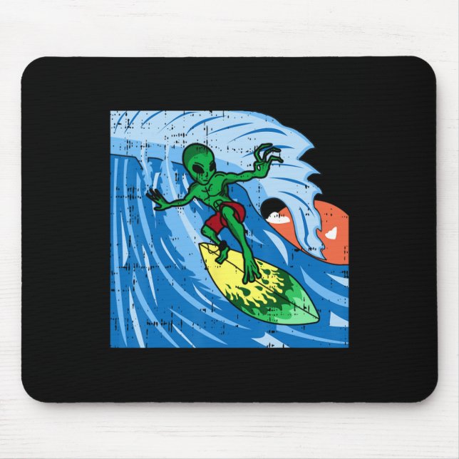 Area-51 Alien Surfing Ocean Wave Lazy Surfer Hallo Mouse Pad (Front)