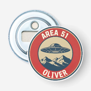 Area 51 Classified Retro UFO Alien Badge Bottle Opener