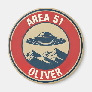 Area 51 Classified Retro UFO Alien Badge Magnet