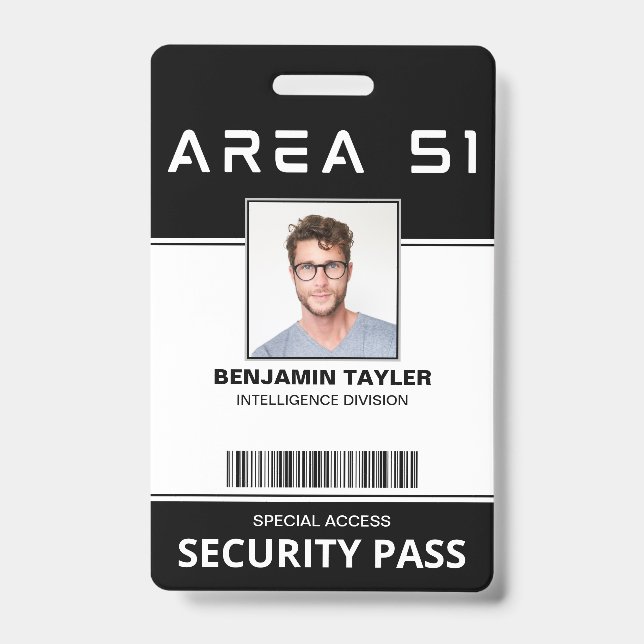 Area 51 Customised Employee Photo ID Security Pass Badge (Front)