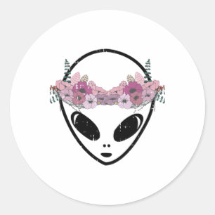 Area-51 Flower Crown Alien Head Easy Martian Hallo Classic Round Sticker