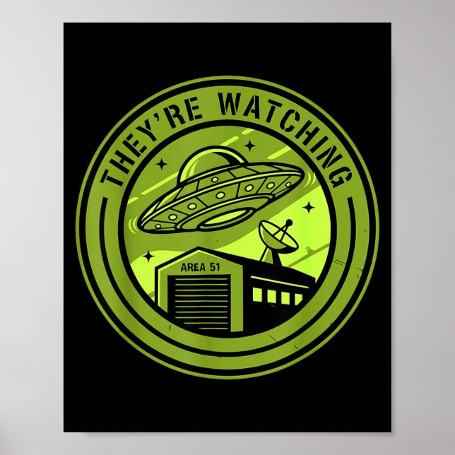 Area 51 They're Watching Alien Believer Batch Ufo  Poster (Front)