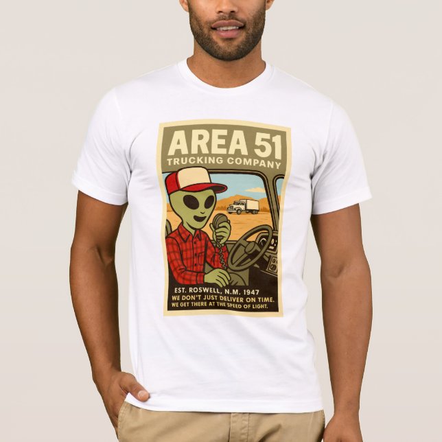Area 51 Truck Driver Roswell Aliens 1950's Retro T-Shirt (Front)