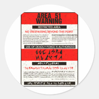 Area 51 Warning Classic Round Sticker